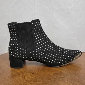 JustFab Jenna Women's Ankle Boots 7 Black Studded Suede Slip On Block Heels